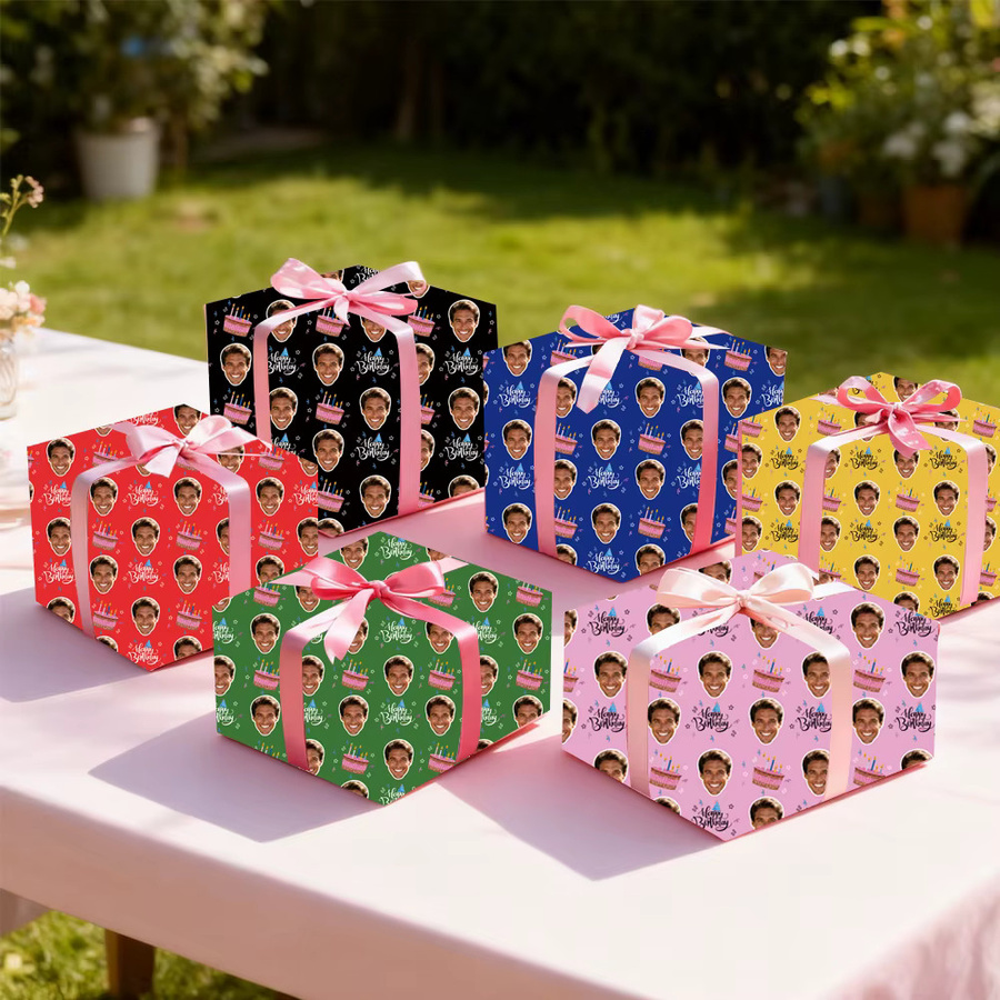 Joy-enlife Personalisierte Geburtstag Geschenkverpackung mit Foto Motiv, Buntes Geschenkpapier für Party Dekoration, 3 oder 6 Stück - Bild 3