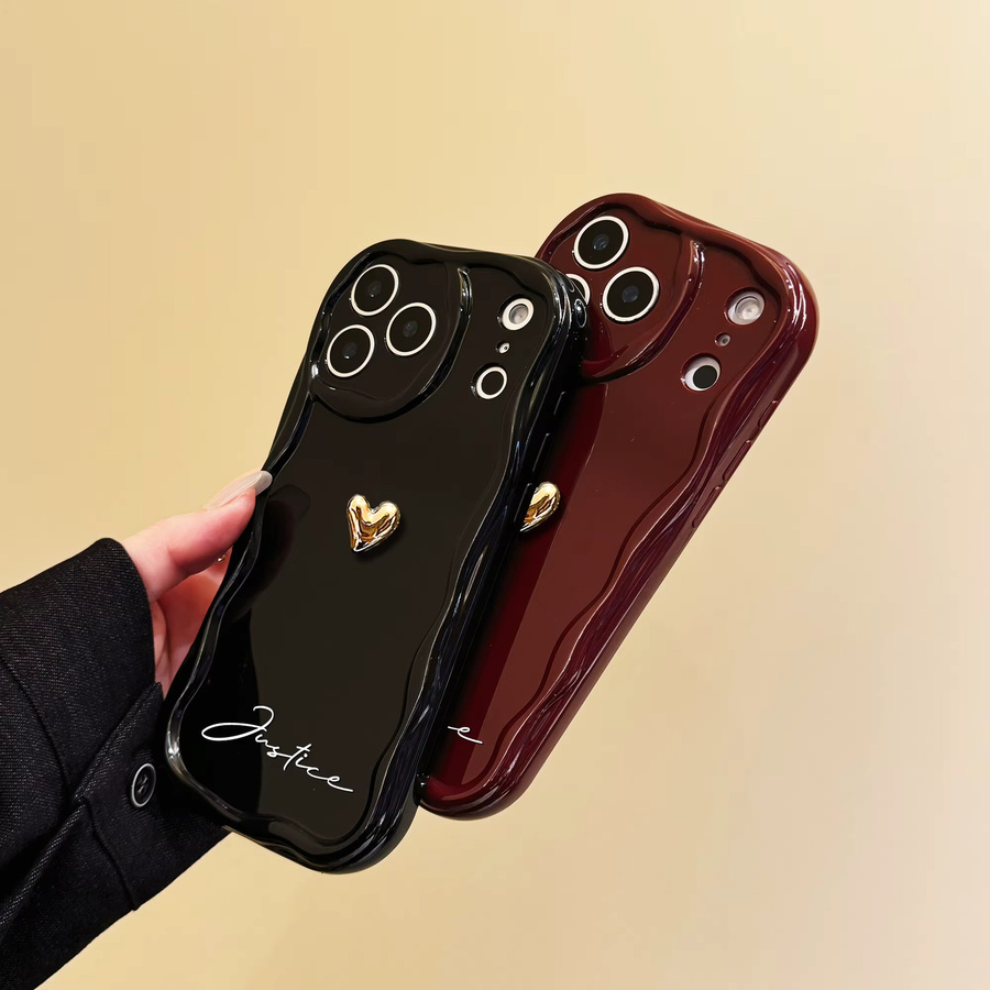Personalisierte Handyhülle mit großen Buchstaben und Golden Heart Style für iPhone 11 bis 17 Pro Max Plus in Burgund und Gold - Bild 1