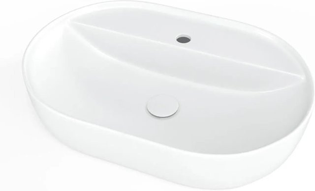 Swiss Aqua Technologies Aufsatzwaschbecken aus Keramik mit Ablagefläche, Oval, Weiß Matt, B: 60 cm, T: 40 cm, H: 12 cm - Bild 1