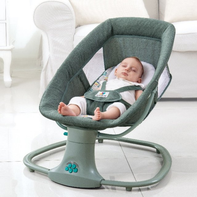 Elektrischer Baby Schaukelstuhl mit Fernbedienung und intelligenter Steuerung für Neugeborene bis 3 Jahre, Grau - Bild 1