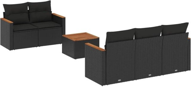 vidaXL 6-teilige Garten-Sofagarnitur aus Poly-Rattan und Akazienholz in Schwarz mit Kissen - Bild 1