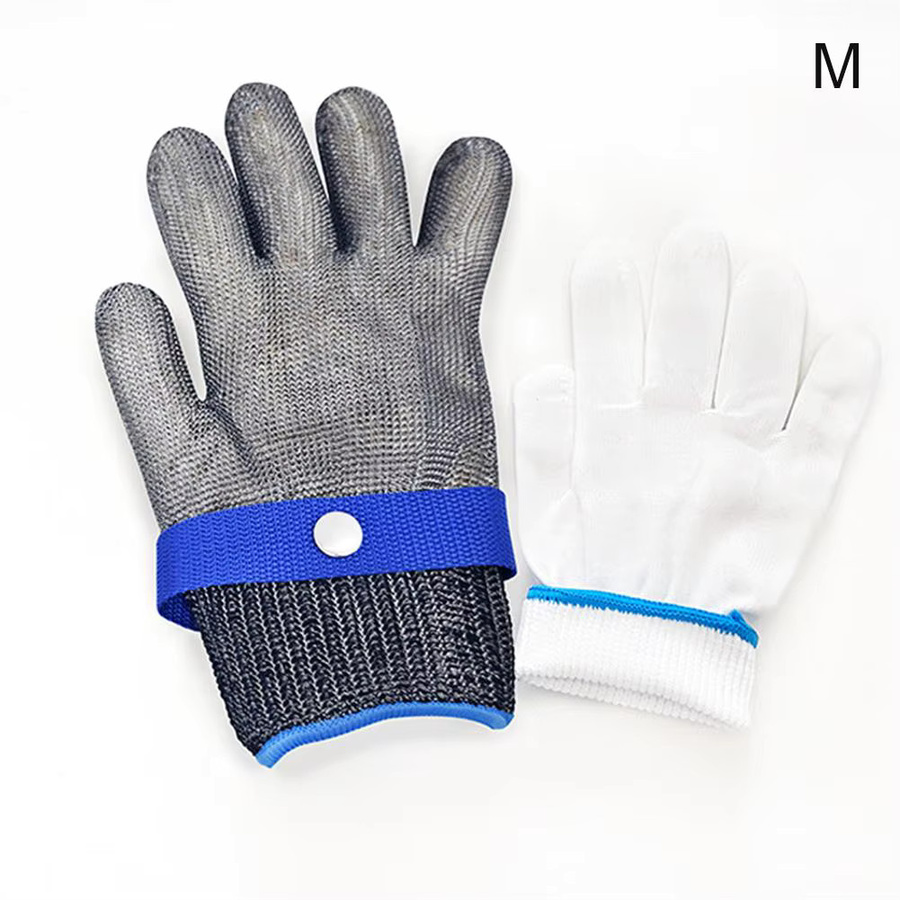 Schnittfeste Edelstahlhandschuhe in Silber und Weiß für den Fleischerei- und Schutzgebrauch, Größe M - Bild 6