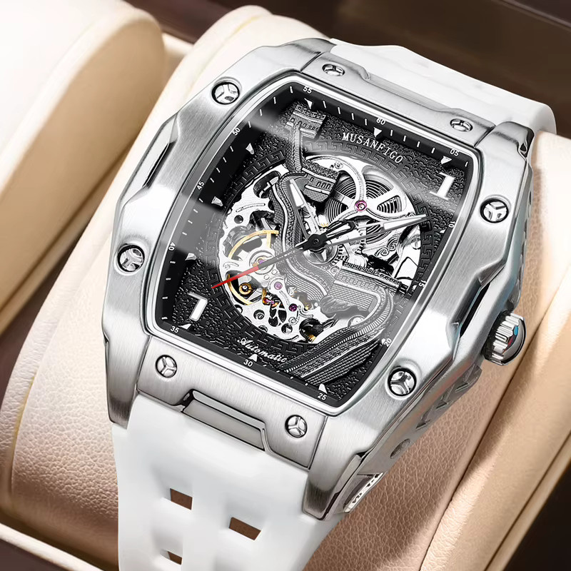 MUSANFIGO Armbanduhr Automatik, Edelstahl, Grün, Eckig, Herren - Bild 1
