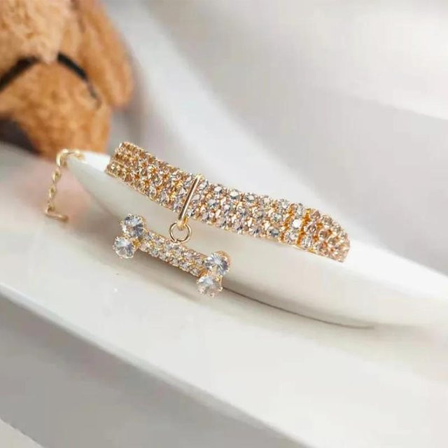 Hundehalsband Bling Strass, Gold, M(24.5-34.5cm) - Bild 1
