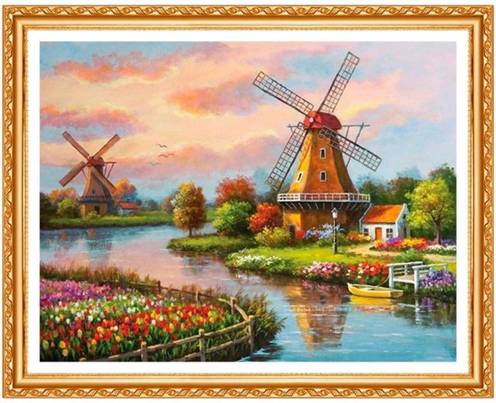 FIYO Diamond Painting Set Windmühle Landschaft Motiv, Mehrfarbig, B/H: 30 x 30 cm - Bild 1