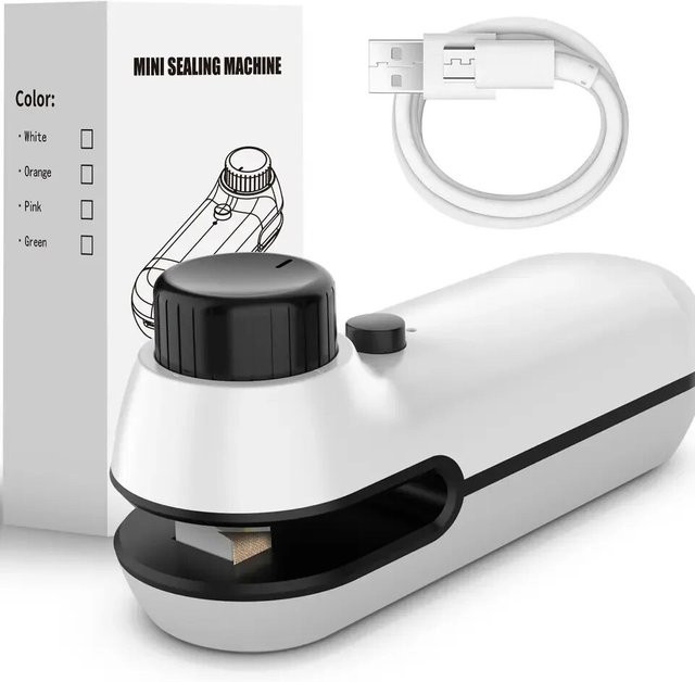 OFENGIQ 2-in-1 Mini-Heißsiegelgerät in Weiß zur Versiegelung von Kunststoffverpackungen und Snackbeuteln, USB-wiederaufladbar - Bild 1