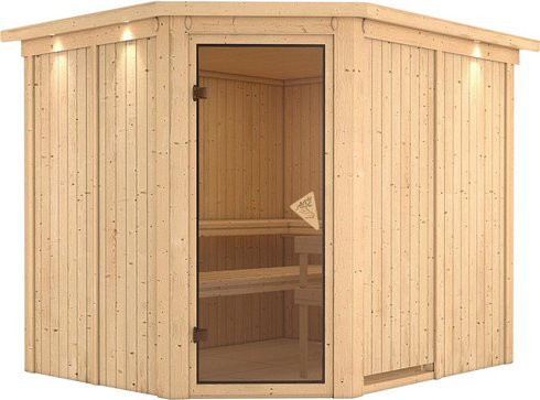 Karibu Sauna Haaspsalu für 4 Personen aus Fichtenholz in Beige ohne Ofen B/T/H: 245 x 210 x 202 cm - Bild 1