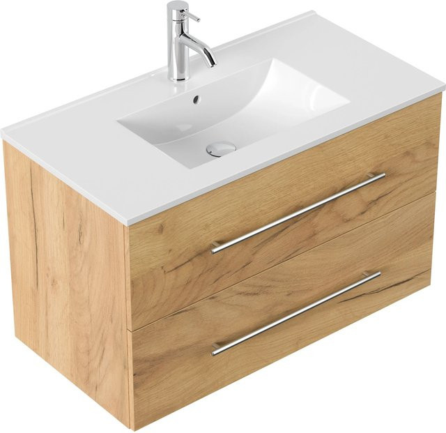Posseik Badmöbel Homeline Eiche Gold mit Keramikwaschbecken B/T/H: 91,0 x 46,5 x 55,8 cm - Bild 1