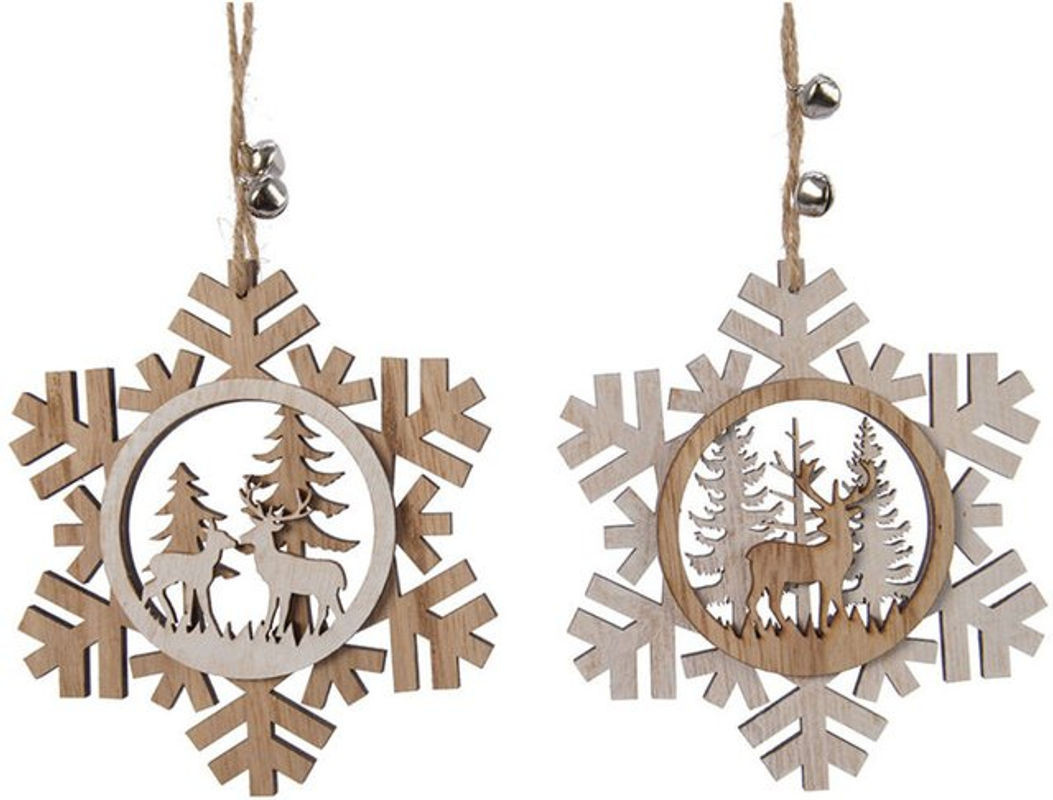 Decoris Weihnachts-Hängeornamente aus Holz in Braun mit Schneeflocken und Tieren, 12 Stück, H x B x T: 12 x 0,7 x 12 cm - Bild 1