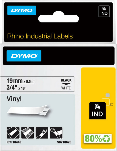 DYMO Rhino Vinyletiketten Schwarz-Weiß, Breite: 19 mm, Länge: 5,5 m - Bild 1