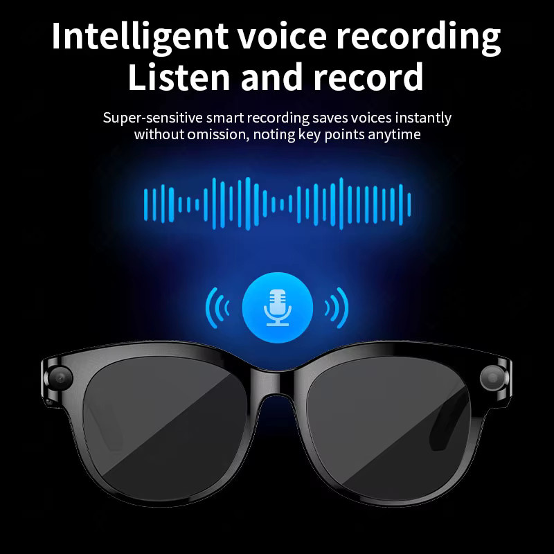 LIGE AI Smart-Brille in Schwarz mit 2MP-Kamera, Echtzeit-Übersetzung in über 100 Sprachen, Bluetooth für Anrufe und Videoaufnahme - Bild 3