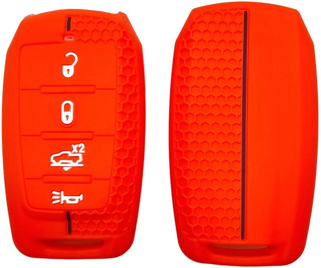 Silikon-Schlüsselabdeckung mit Wabenmuster für Dodge Ram RAM1500 Challenger T-Rex Pickup, 4-Tasten Smart Key Cover in Schwarz, Weiß, Rot, Blau oder Orange - Bild 1