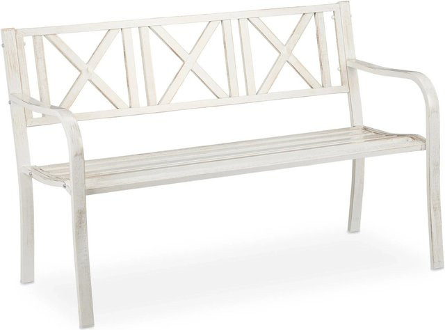 Relaxdays Gartenbank aus Stahl in Weiß/Bronze im rustikalen Design, Zweisitzer, B/T/H: 127 x 63 x 80,5 cm - Bild 1