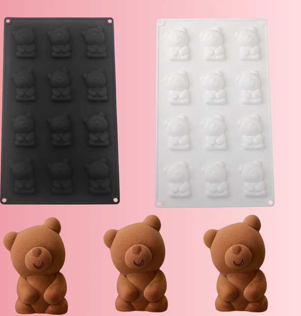 SHENHONG 12-fach Silikonform mit Bärenmotiv in Weiß oder Schwarz für Schokolade, Kekse und Kuchen - Bild 1