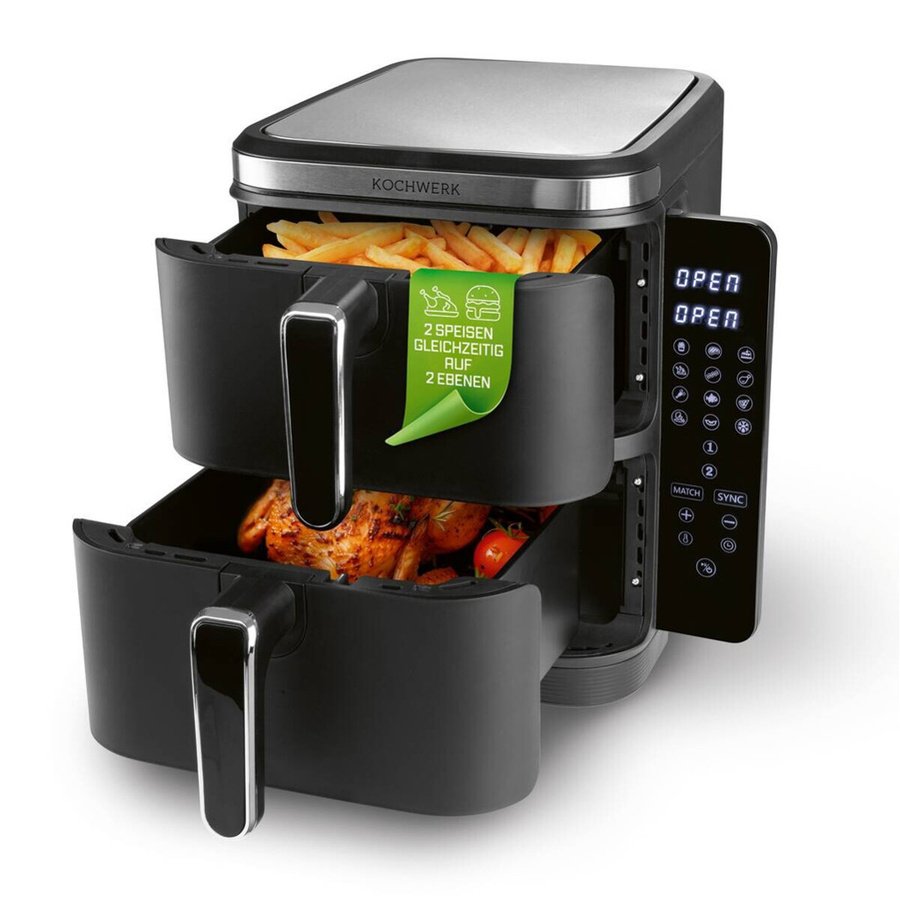 Kochwerk Heißluftfritteuse Dual Zone mit Digital Display in Schwarz - Bild 4