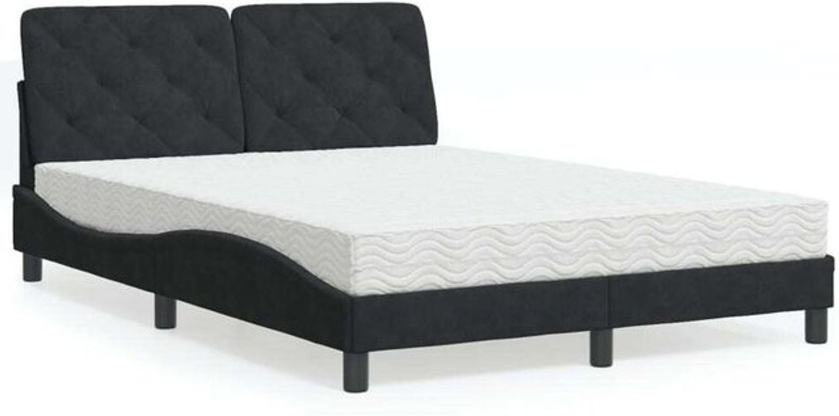 Modernes Polsterbett mit Matratze von Vidaxl in Schwarz aus Samt, B/T/H: 140 x 200 cm - Bild 1