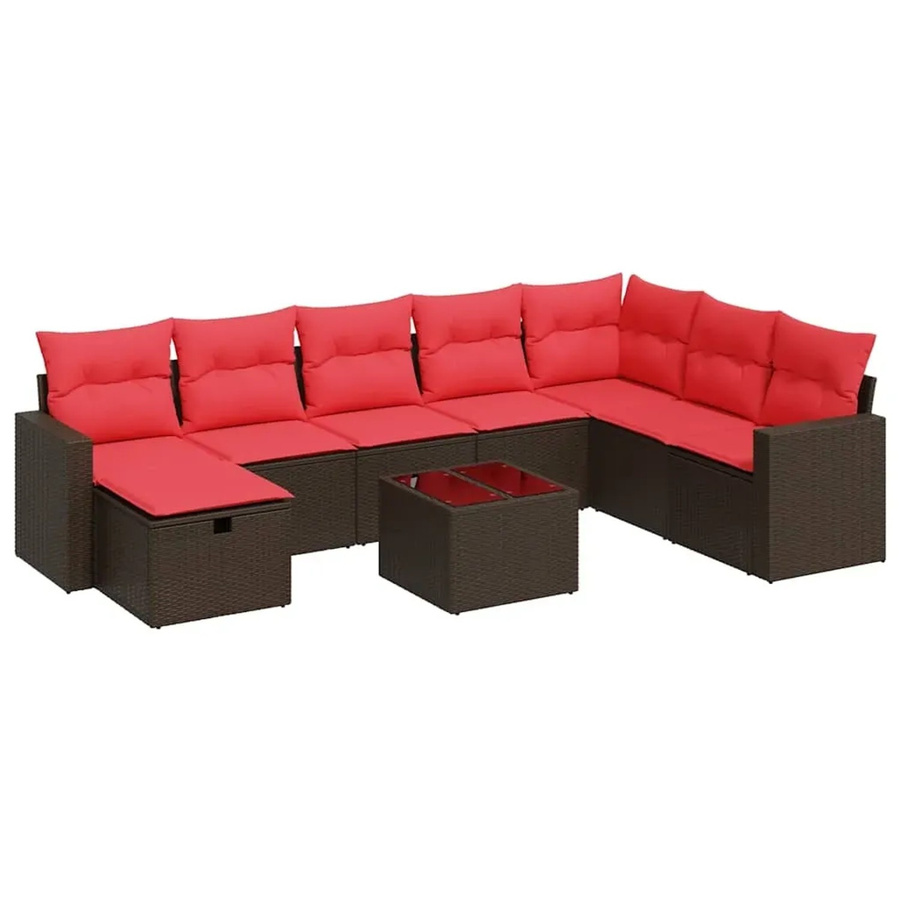 vidaXL 9-tlg Garten-Sofagarnitur in L-Form aus braunem Poly-Rattan mit Kissen und pulverbeschichtetem Stahlgestell - Bild 2
