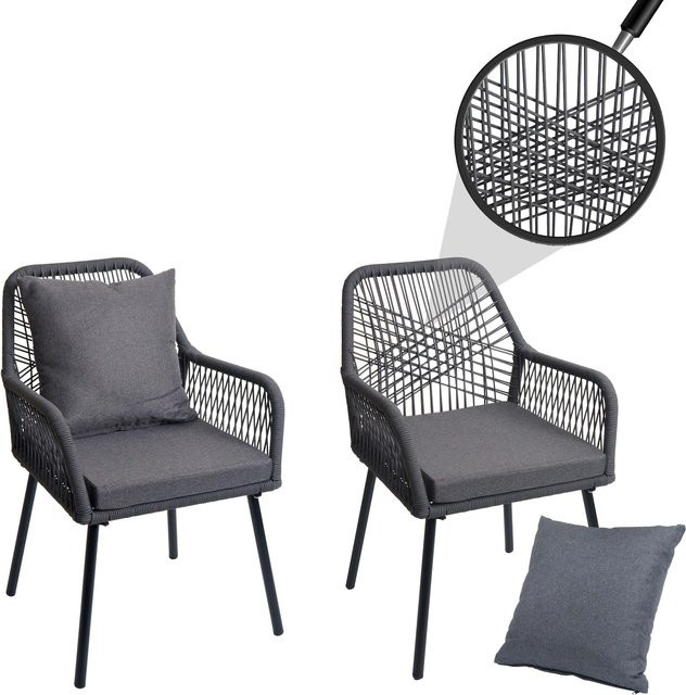 2er-Set MCW Gartenstuhl O12 aus Aluminium mit Seilgeflecht in Anthrazit und dunkelgrauen Polstern - Bild 1