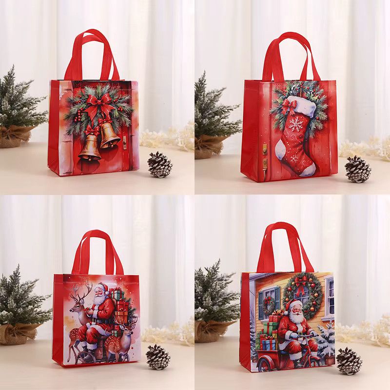joy-enlife Weihnachtliche Geschenkbeutel aus Vlies in Rot mit Santa Claus Motiv für Weihnachten und Neujahr, 4 oder 8 Stück - Bild 1