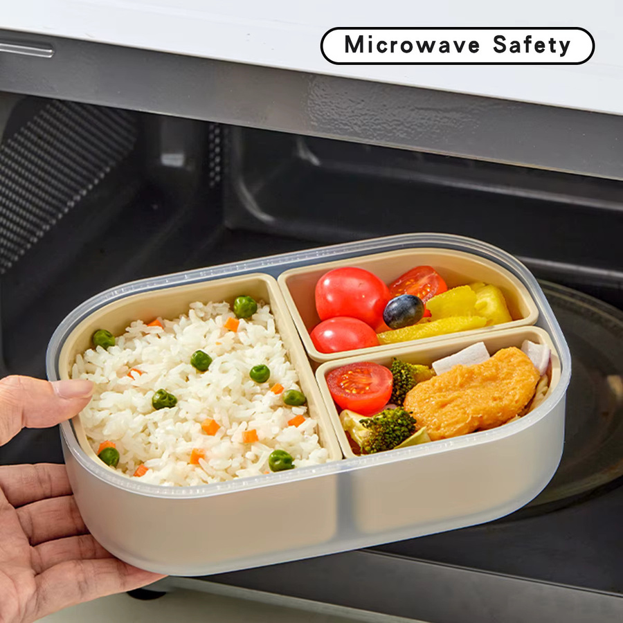 WORTHBUY 3-Gitter-Mikrowellen-Lunchbox aus Kunststoff mit Trennfächern, stapelbar und abnehmbar, Farben: Grün und Beige - Bild 2