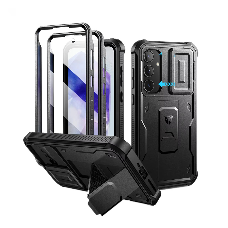 Dexnor Schutzhülle für Samsung Galaxy A55, 6,6 Zoll, mit Kamerabdeckung, integriertem Displayschutz und Ständer, Schwarz - Bild 7