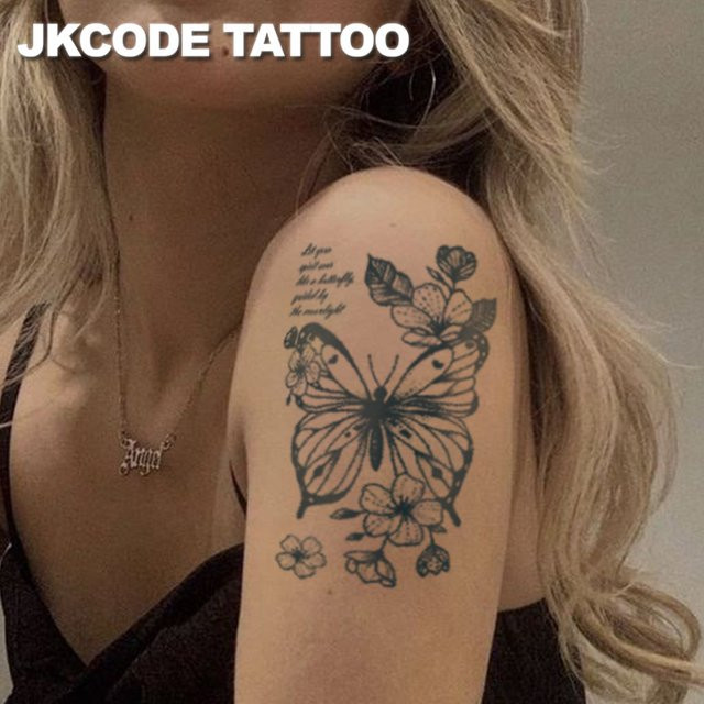 JKCODE TATTOO Semi-permanente Tattoos, Hibiskusblüten und Schmetterlinge, Damen - Bild 1