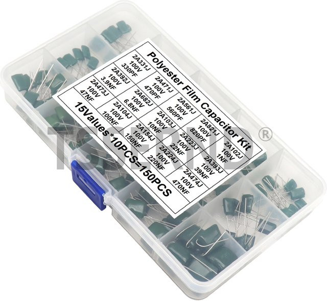 TSSERND 150-teiliges Set Polyesterfolienkondensatoren in grüner Farbe mit 15 Werten und Box - Bild 1