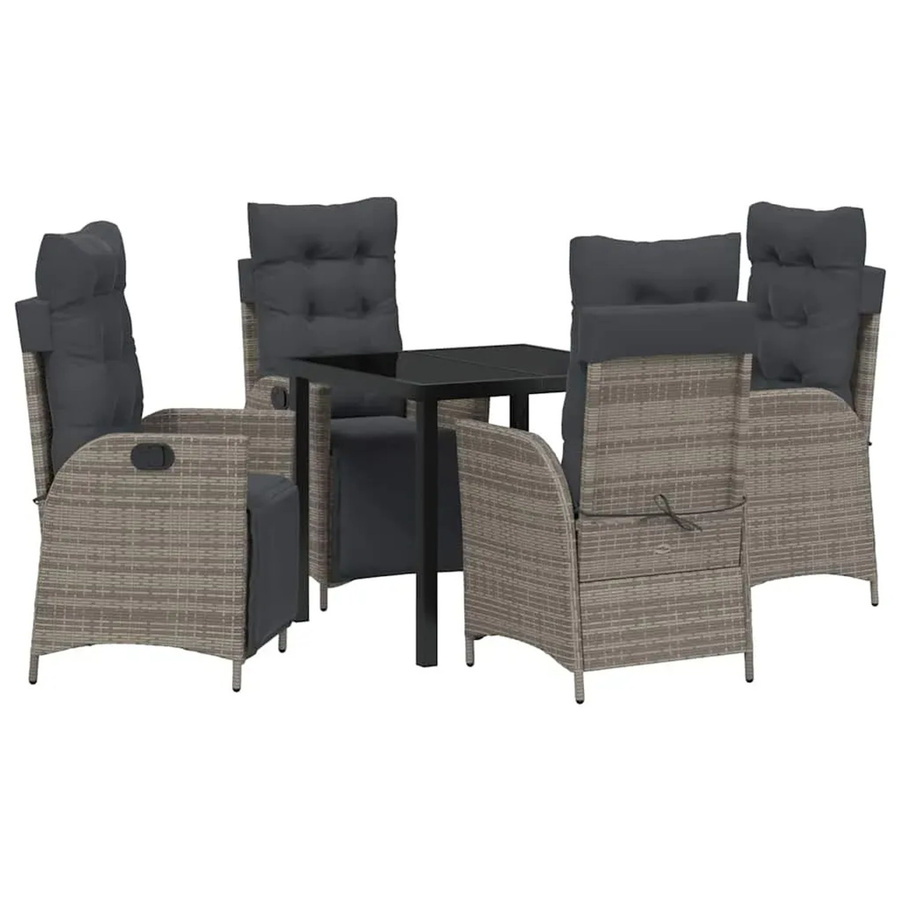 vidaXL Garten Essgruppe 5-teilig aus Poly-Rattan in Grau mit Sicherheitsglas und pulverbeschichtetem Stahl, B/T/H: 80 x 73 x 80 cm - Bild 2
