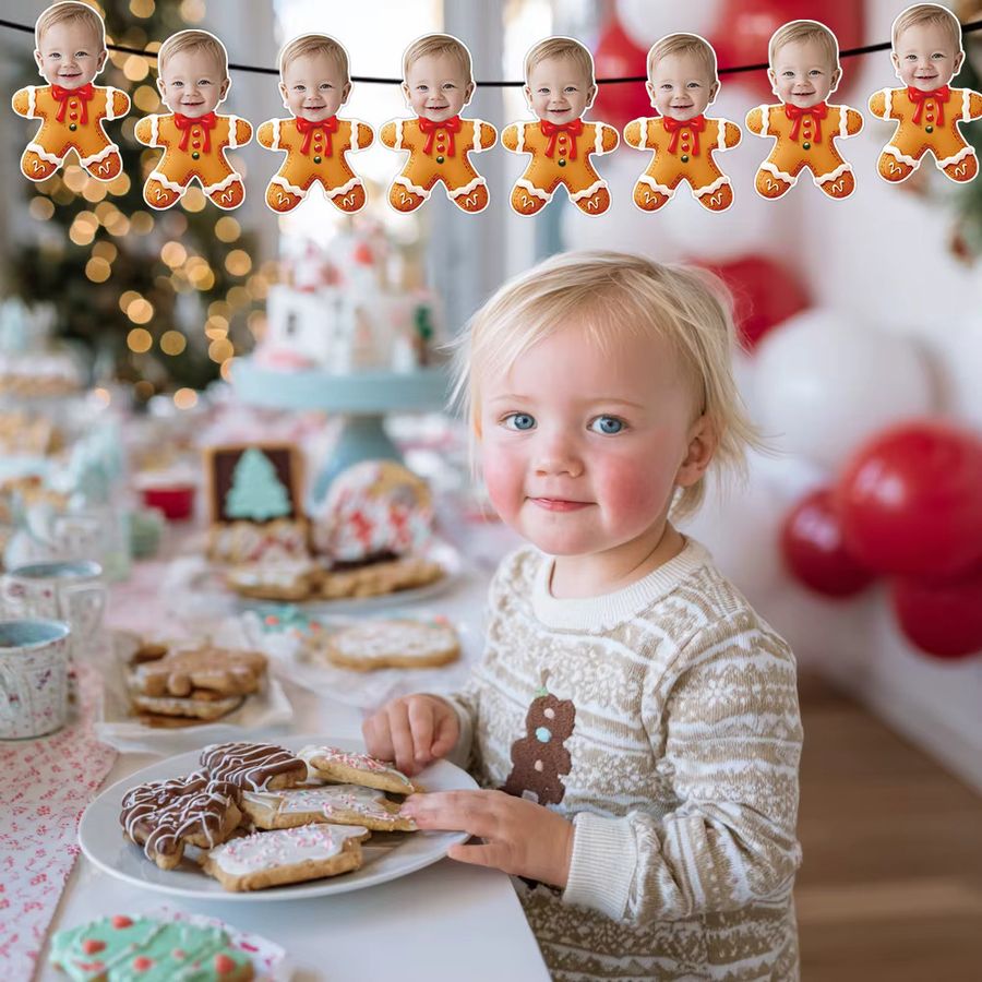 Personalisiertes WEIGAO Weihnachtsbanner mit Gesicht, Lebkuchenmann und Weihnachtsmütze in Multicolor als Dekoration für Kinder und Geburtstagsfeiern - Bild 2