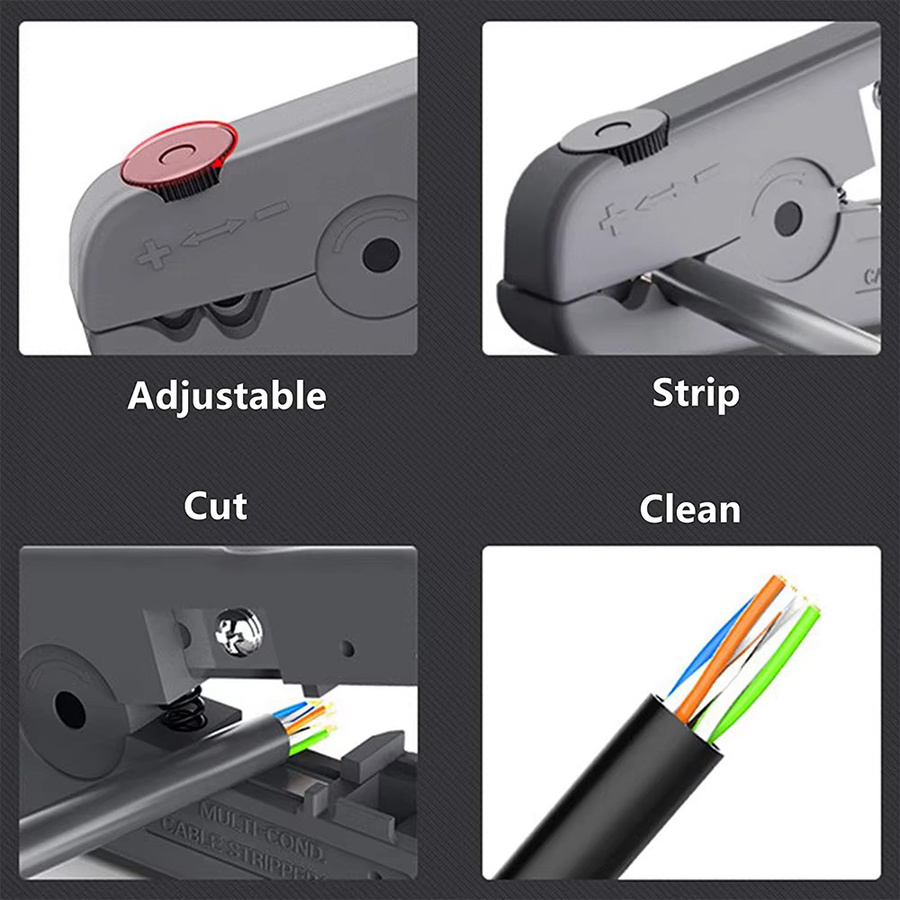Denswire Kabelabisolierer in Grau für Ethernet-Netzwerkkabel CAT7, CAT6, CAT5E und CAT5 zum Abisolieren und Schneiden von Flach- oder Rundkabeln - Bild 3