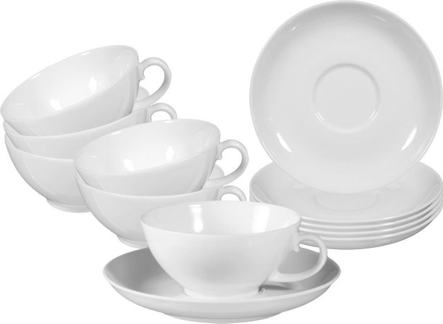 Seltmann Weiden Teetassen mit Untertassen Rondo/Liane aus Porzellan, Weiß, 6er Set, 0,14 l pro Tasse - Bild 1