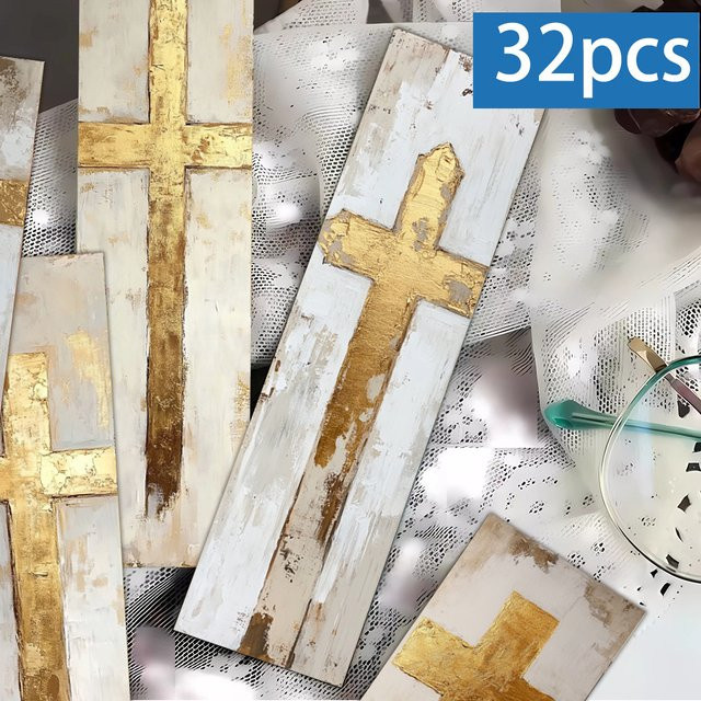 32 Stück Lesezeichen von tlenpo mit goldenem Kreuz-Motiv aus Papier für Schule und Weihnachten - Bild 1