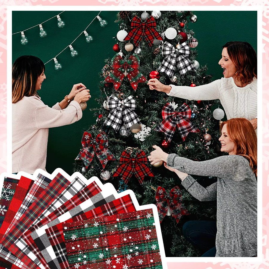Weihnachts-Karo-Stoff mit Schneeflocken-Patchwork in Rot und Grün für DIY-Handwerk und Geschenkverpackungen - Bild 3