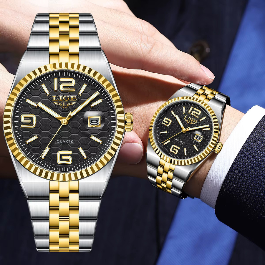 LIGE Armbanduhr Quarz, Edelstahl, Schwarz, Herren - Bild 2