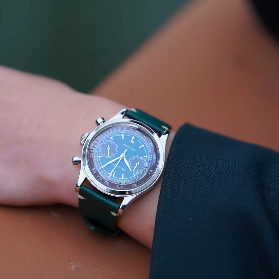 FARASUTE Chronograph Armbanduhr, Quarz, Saphirglas, Grün, Leder, Herren - Bild 3