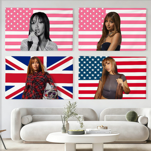 Singer P-PinkPantheress Flagge von Warner Bros. in Pink, rechteckiges Textil-Banner für Wandkunst und Dekoration, Breite: 40 cm, Höhe: 40 cm - Bild 1