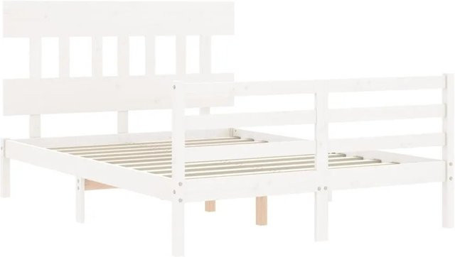 vidaXL Massivholzbett aus Kiefernholz mit Kopfteil in Weiß und rustikaler Optik, B/T/H: 120 x 200 cm - Bild 1