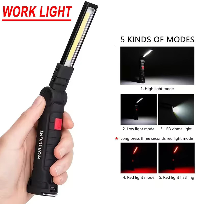 XIWANGFIRE Wiederaufladbare Taschenlampe mit Solarfunktion und COB-Arbeitslicht in Schwarz für Outdoor, Camping und Notfälle - Bild 4