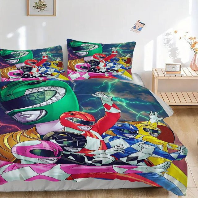 3-teiliges Power Rangers Dino Charge Bettwäsche-Set mit 1 Bettbezug und 2 Kissenbezügen, Mehrfarbig, B/H: 140 x 200 cm - Bild 1