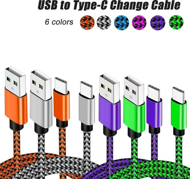 USB-A auf Typ-C Schnellladekabel aus grünem Nylon-Geflecht für iPhone, Xiaomi und Samsung Smartphones - Bild 1