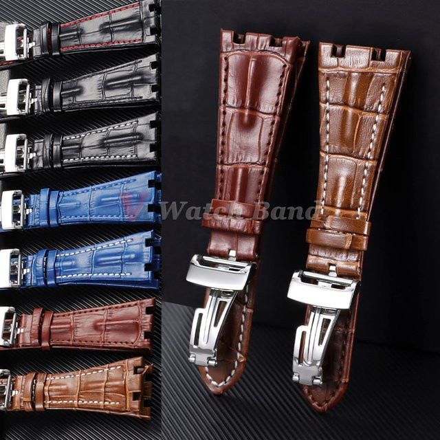 Uhrenarmband Leder, Krokodilmuster, Schwarz, 28 mm, Unisex - Bild 1