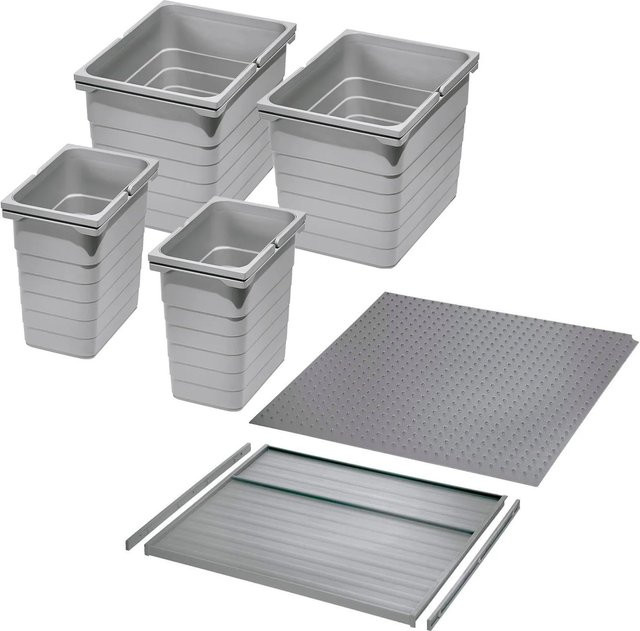 Ninka Abfalltrennsystem Eins2vier KB für Schubladen, Alugrau, 2x 8L und 2x 17L, Breite: 600 mm - Bild 1