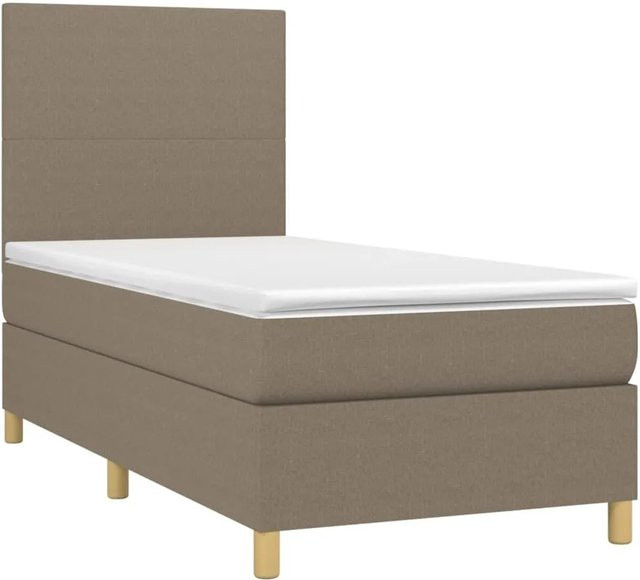 vidaXL Boxspringbett mit Matratze und LED in Taupe, Hybrid-Bett mit USB-Ladeport und Taschenfederkern, B/T/H: 90 x 190 x 118 cm - Bild 1