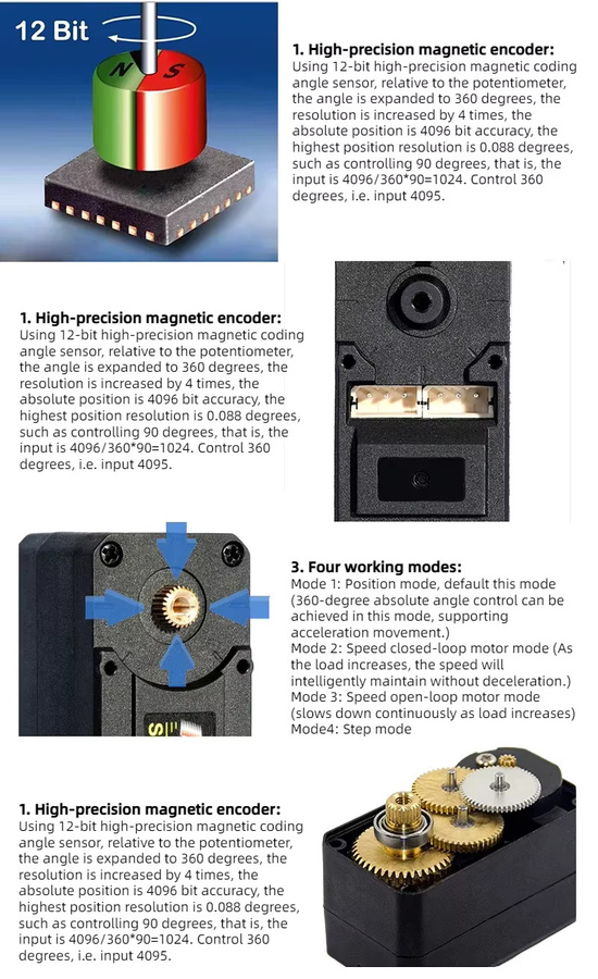Feetech STS3215 Serieller Bus TTL Servo mit magnetischem Encoder, 30KG, 360 Grad, Schwarz, 6 Stück - Bild 4