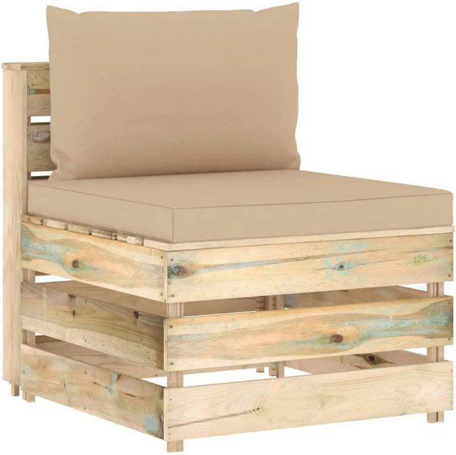 vidaXL Modulares Mittelsofa aus Kiefernholz in Grün mit Kissen im rustikalen Design B/H/T: 70 x 60 x 66 cm - Bild 1