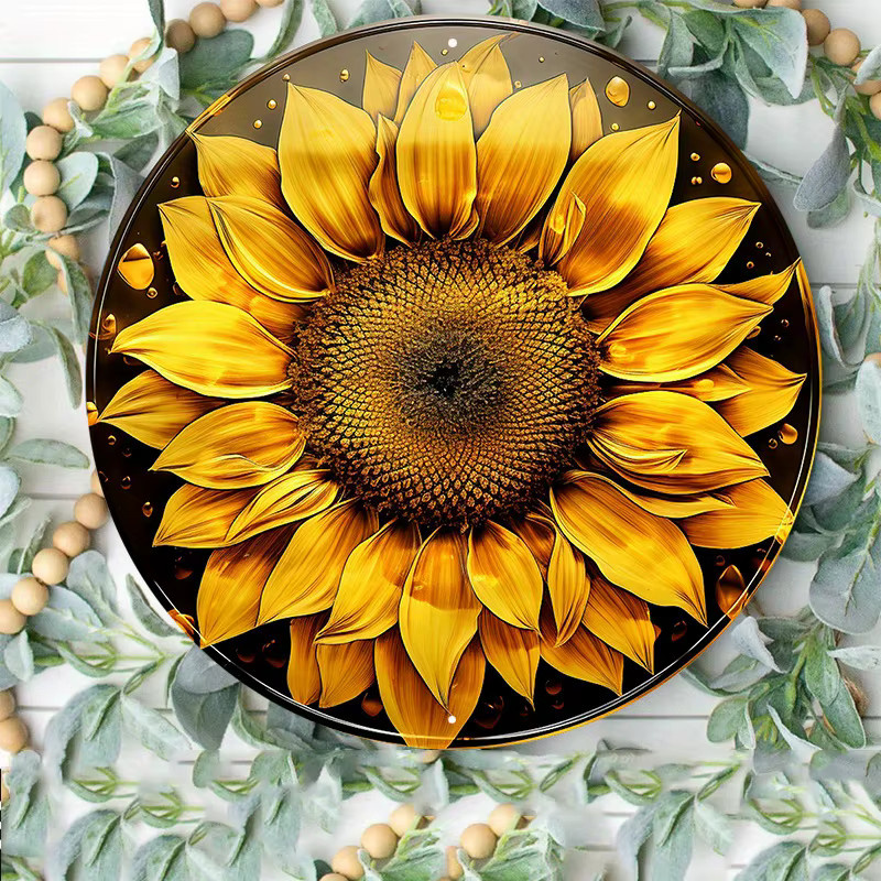 Rundes Metallschild Potdemiel mit Herbst-Sonnenblumen-Kranz Design, Durchmesser: 20,3 cm - Bild 3