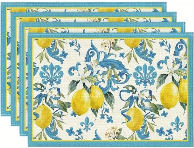 JF TableLinen Tischsets mit blauem Zitronen- und Iris-Blumenmuster, 6er-Set, B/H: 45 x 30 cm - Bild 1