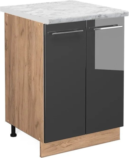 Vicco Küchenunterschrank Fame-Line Anthrazit Hochglanz und Goldkraft Eiche mit Soft-Close-Türen, B/T/H: 60 x 60 x 82 cm - Bild 1