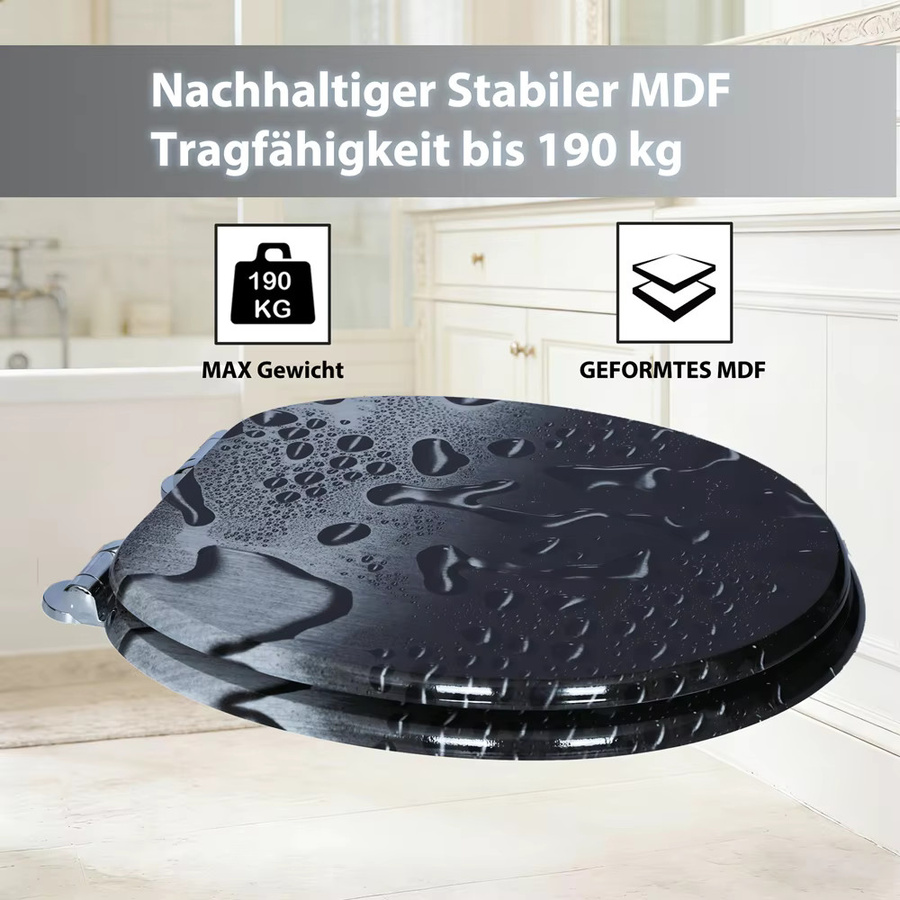 SAINOS WC Deckel mit Absenkautomatik in Schwarz aus MDF mit ovaler Form und Zinklegierungsscharnier - Bild 3