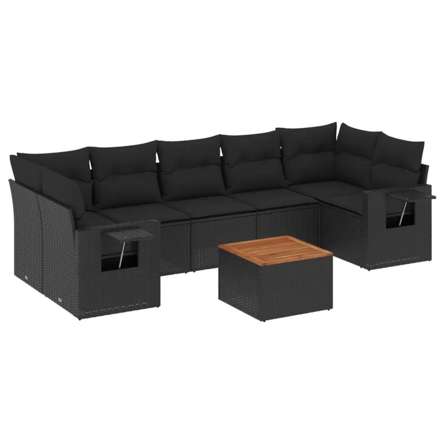 vidaXL 8-tlg Garten-Sofagarnitur in L-Form aus Polyrattan mit Kissen in Schwarz - Bild 2